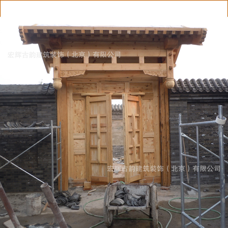 庭院仿古大门 中式四合院实木平开门 别墅门楼大门 北京门厂家