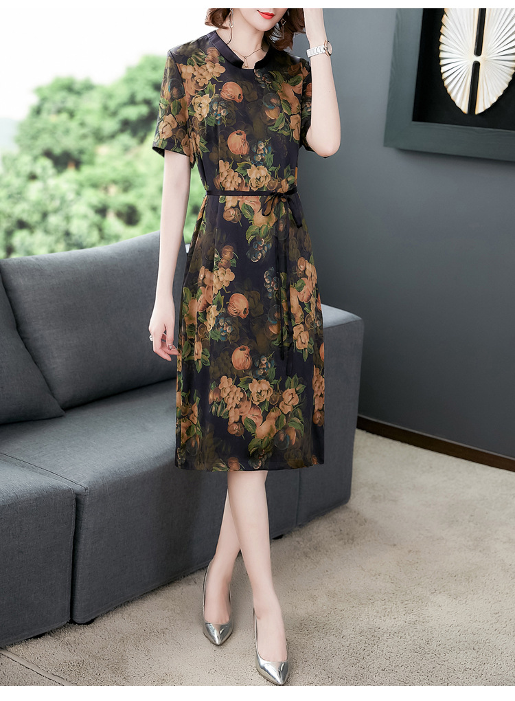 夏季时尚新款香云纱高端收腰中长款连衣裙货号am870