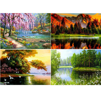 5d钻石画风景组合满钻圆钻diy亚马逊钻石绣装饰画
