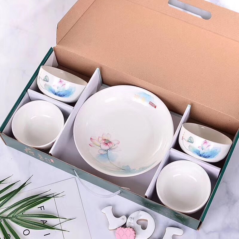 Nordic Ins Flamingo Ceramic Bowl New Product Charm of Lotus Porcelain Bowl Set Opening Gift Meeting Sale Gift