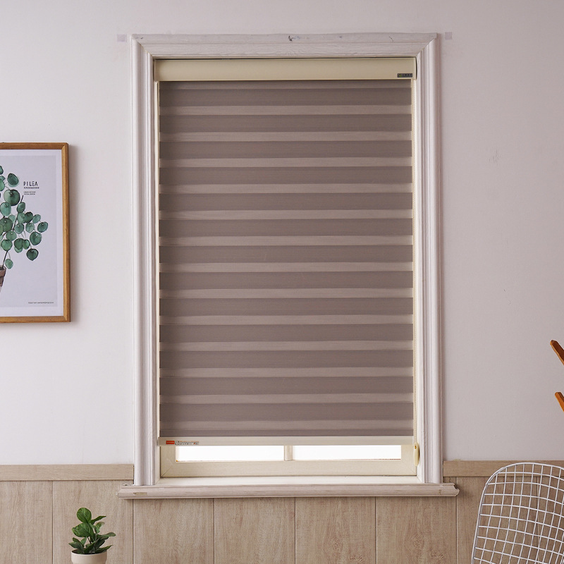 双层日夜帘卷帘 斜纹全遮光柔纱帘 成品百叶窗帘 浴室办公室卷帘