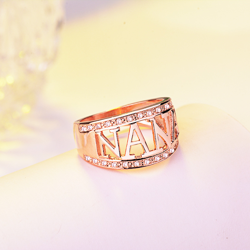 wish欧美热卖母亲节礼物nana 外祖母奶奶戒指 镀18k白金镶钻戒指