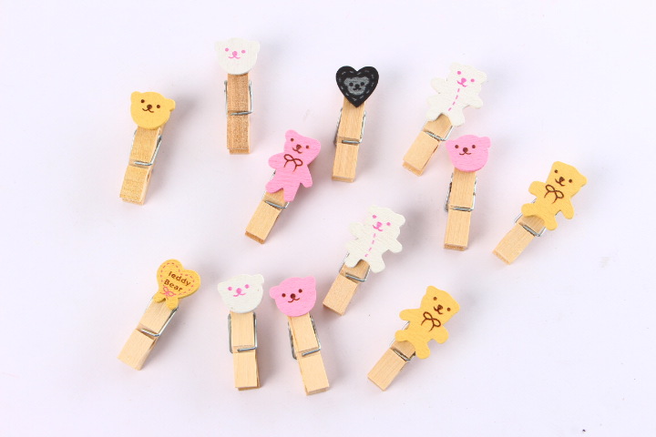小木夹 木夹子 儿童夹 便签夹 照片夹子 家居日用/3.5*0.7/小熊
