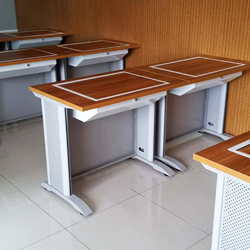 销售翻转式多功能桌 计算机考试课桌 多媒体教室台式翻盖电脑课桌
