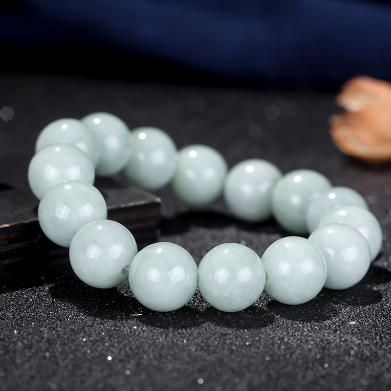 老坑翡翠浅豆色圆珠手串男女款豆种玉石手串批发