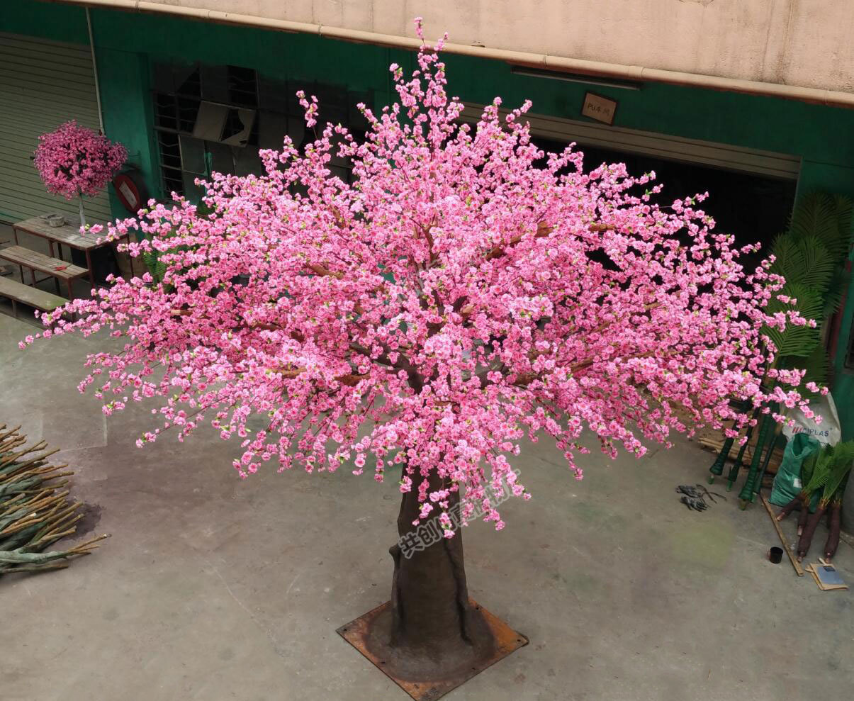厂家定制4米桃花树 大型绿化工程假树樱花枝 喜庆装饰花树8米