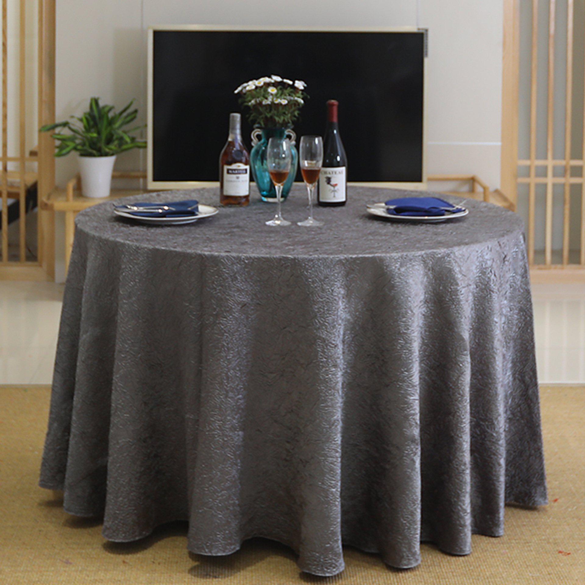 酒店会议桌布 宴会鸡尾酒会婚庆圆形圆台布 压皱布方形餐桌布定做
