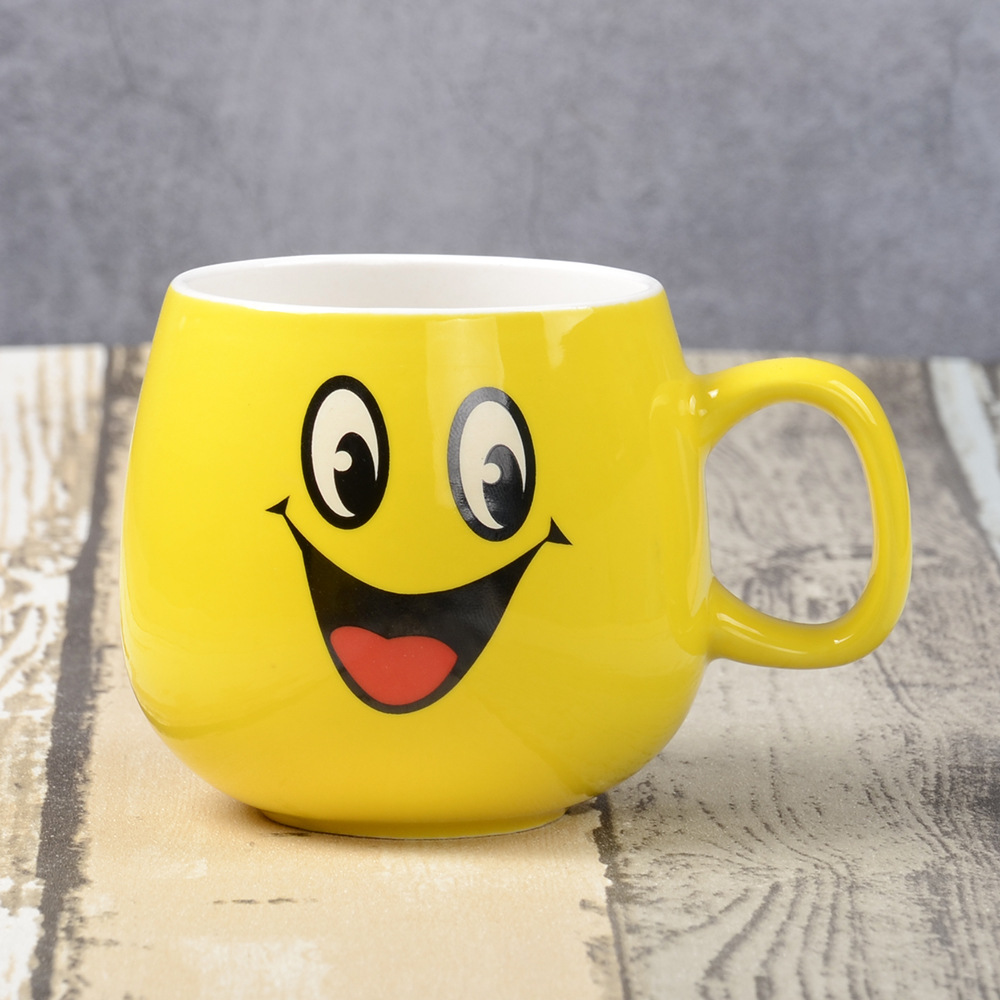 黄色笑脸表情咖啡杯 logo定制牛奶杯 创意定制礼品杯 厂商定制