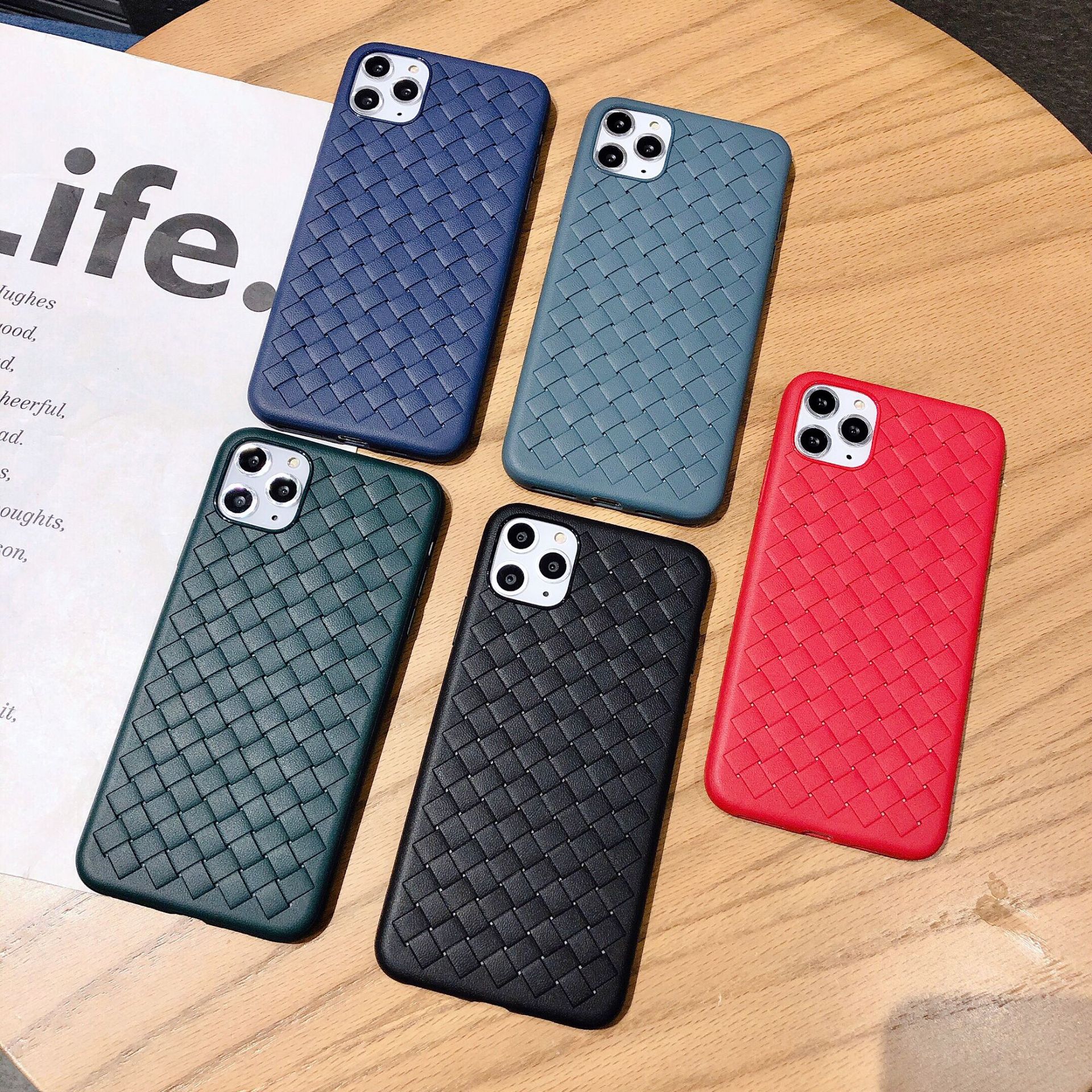 适用新款iphonex手机壳2019苹果11编织纹皮套保护套创意tpu软暗绿