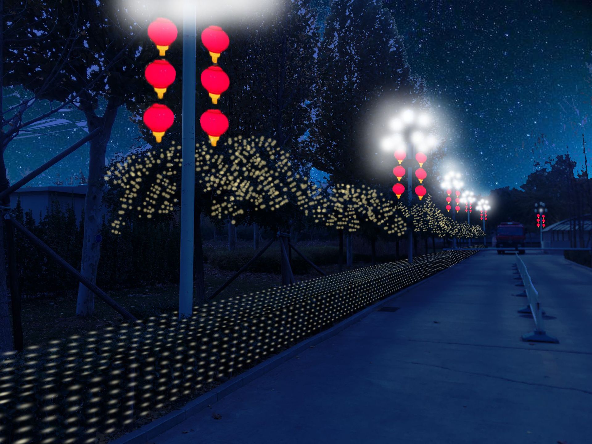 北京led大红灯笼中国结春节节庆连串灯笼街道布置户外防水防冻