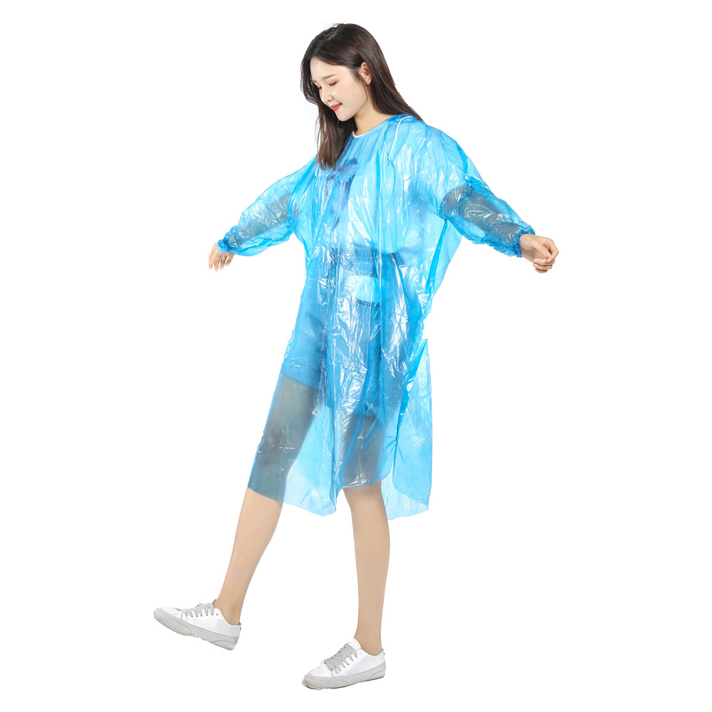 pe一次性雨衣雨衣松紧口帽带户外旅游成人雨衣半透明雨披
