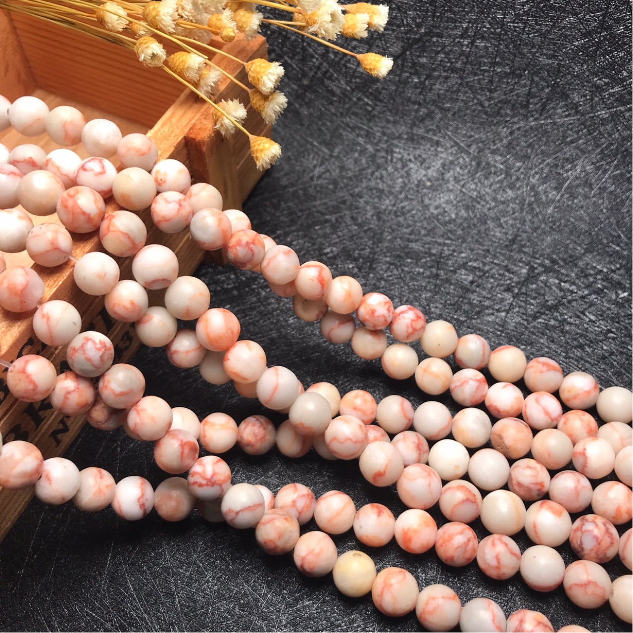 天然红网络石red network散珠圆珠半成品 diy手串饰品配饰批发