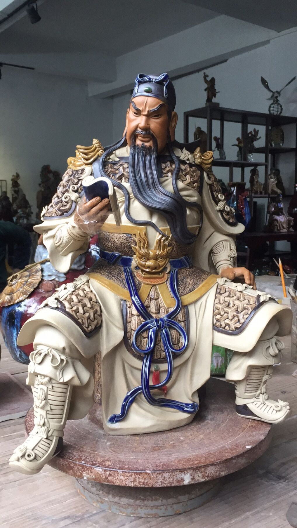 关公关羽夜读春秋财神石湾陶瓷公仔客厅玄关店铺会所招财摆件装饰