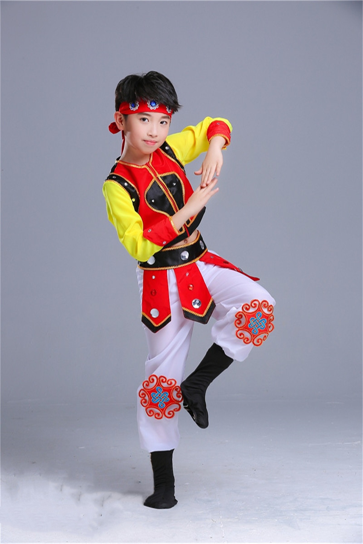 少数民族少儿童蒙古族舞蹈裙子幼儿园蒙古族男童表演出服装男童