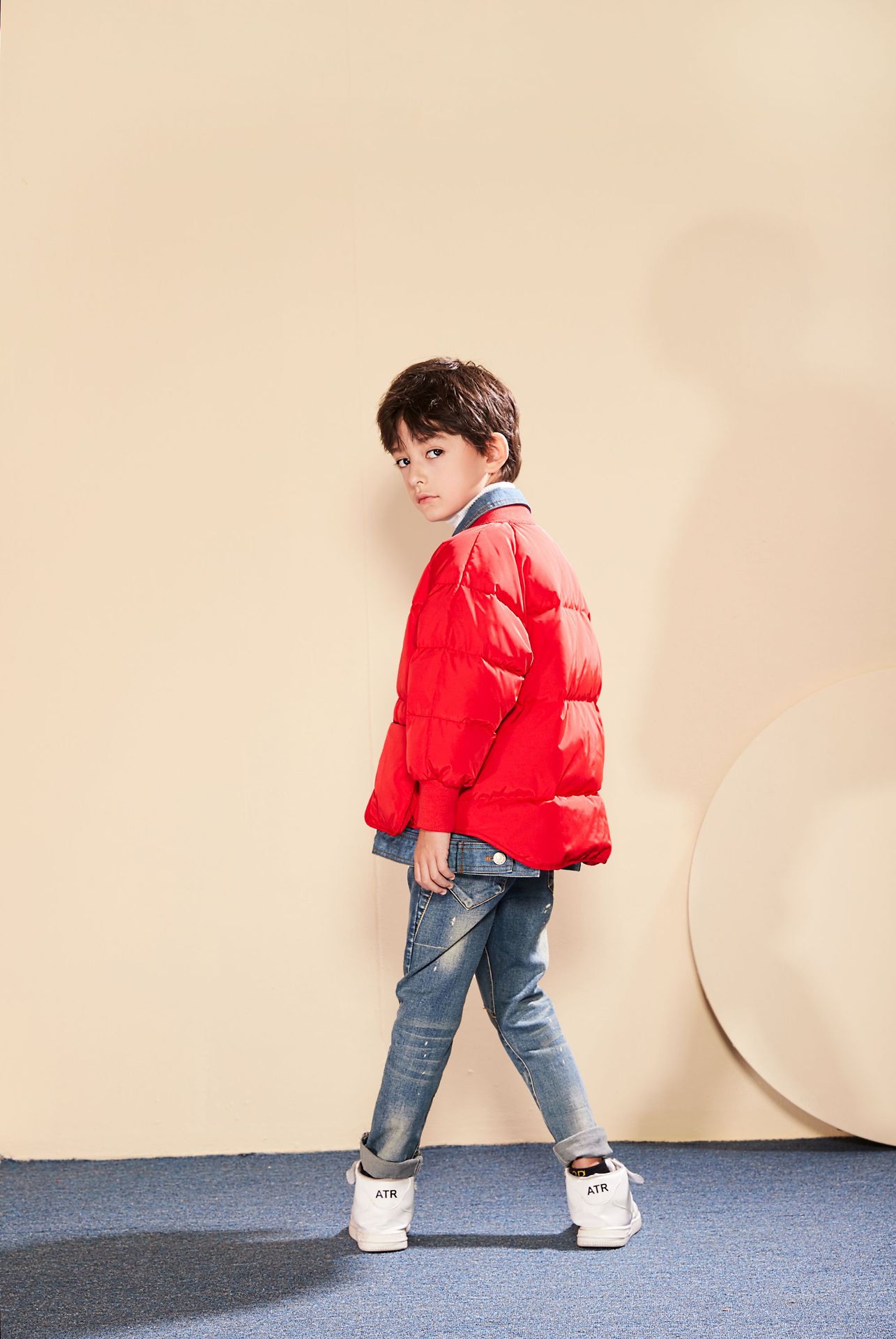 童装2019秋冬新款男童女童牛仔拼接羽绒服洋气宝宝加厚中大童外套