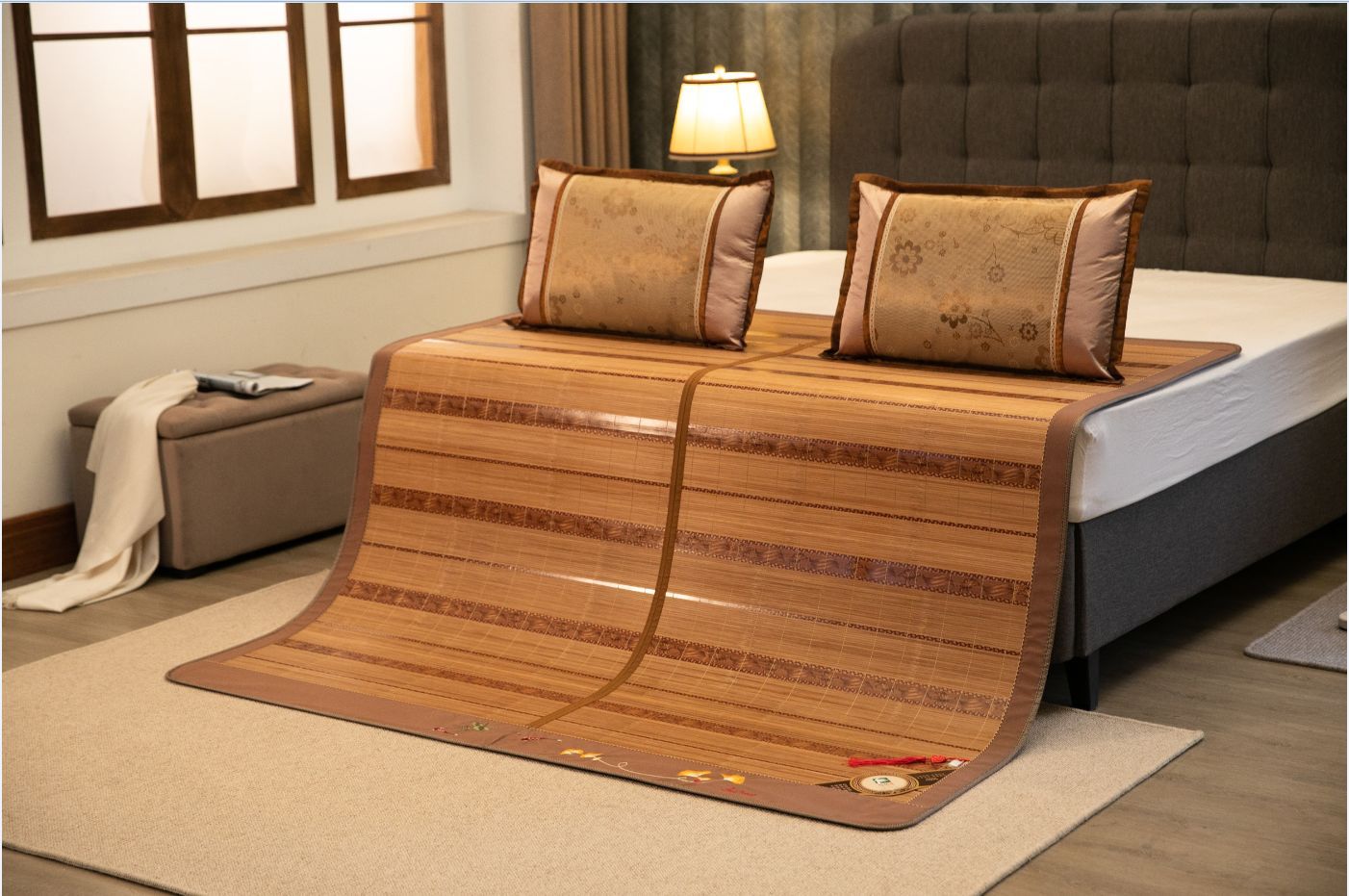 木纹凉席竹席高档镜面藤席子双面折叠18m床15m双面折叠一件代发