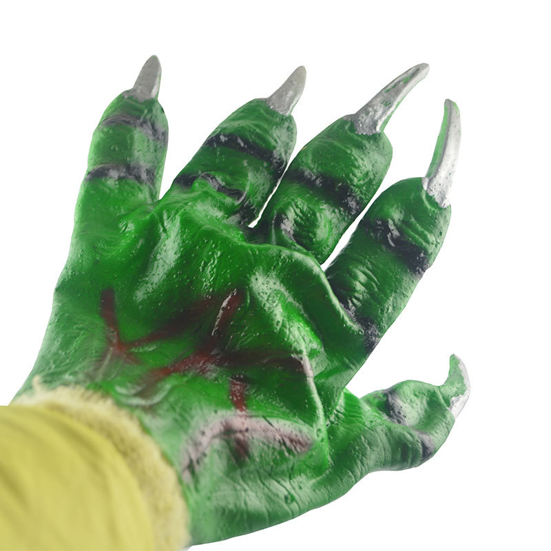 万圣节鬼节绿色鬼爪手套男女士鬼爪子手骨头骷髅搪胶绿鬼手套