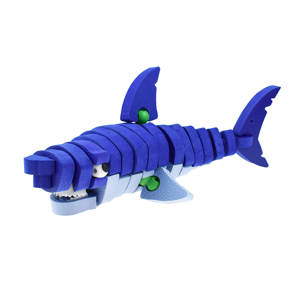 新奇特eva益智拼插鲨鱼3d立体拼图模型拼装益智玩具跨境专供
