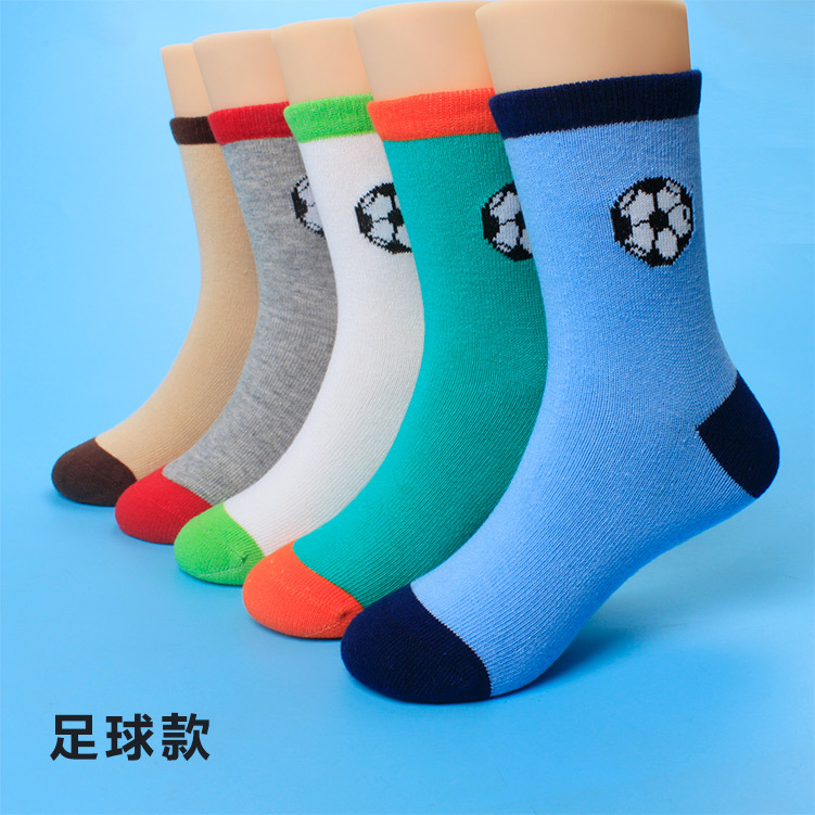 纯棉无骨足球卡通儿童袜子男童袜运动袜外贸宝宝袜不起球不臭脚
