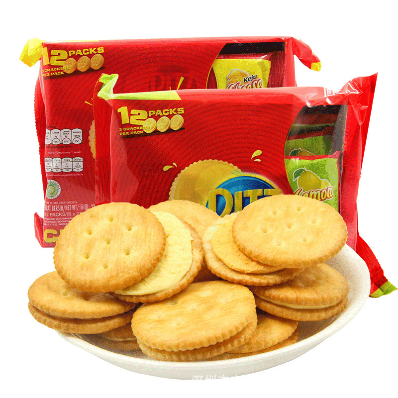 办公 休闲 印尼进口零食卡夫芝士柠檬夹心饼243g12袋一箱