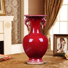 创意抽象红色窑变钧瓷摆件 复古中式家居装饰品 水培花瓶小花器