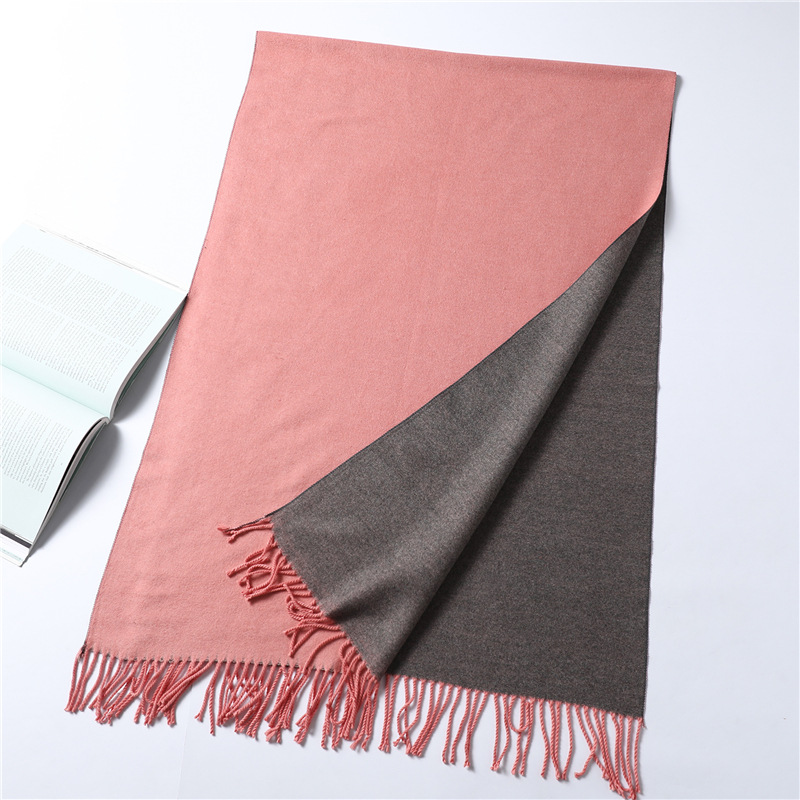 Simple Solid Color Artificial Cashmere Scarf Men's and Women's Winter Thickened Warm Double-Sided Two-Color Shawl Tassel Red Scarf 350G