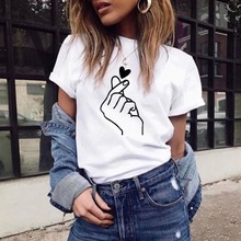 ebay款外贸时尚宽松T恤笔芯爱心图案女式圆领短袖上衣