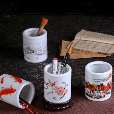 景德镇陶瓷小号笔筒习字学生笔篓文芳书房用品插花瓶摆件