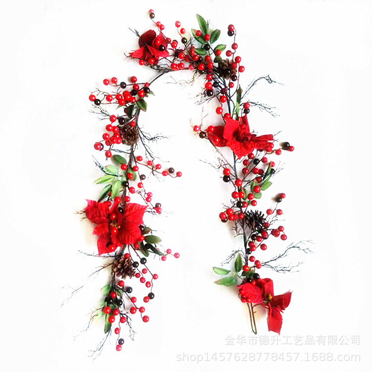 Factory Supply Hotel Mall Scene Decoration Christmas Pendent Ornaments Chinese Hawthorn Christmas Flower Rattan DIY