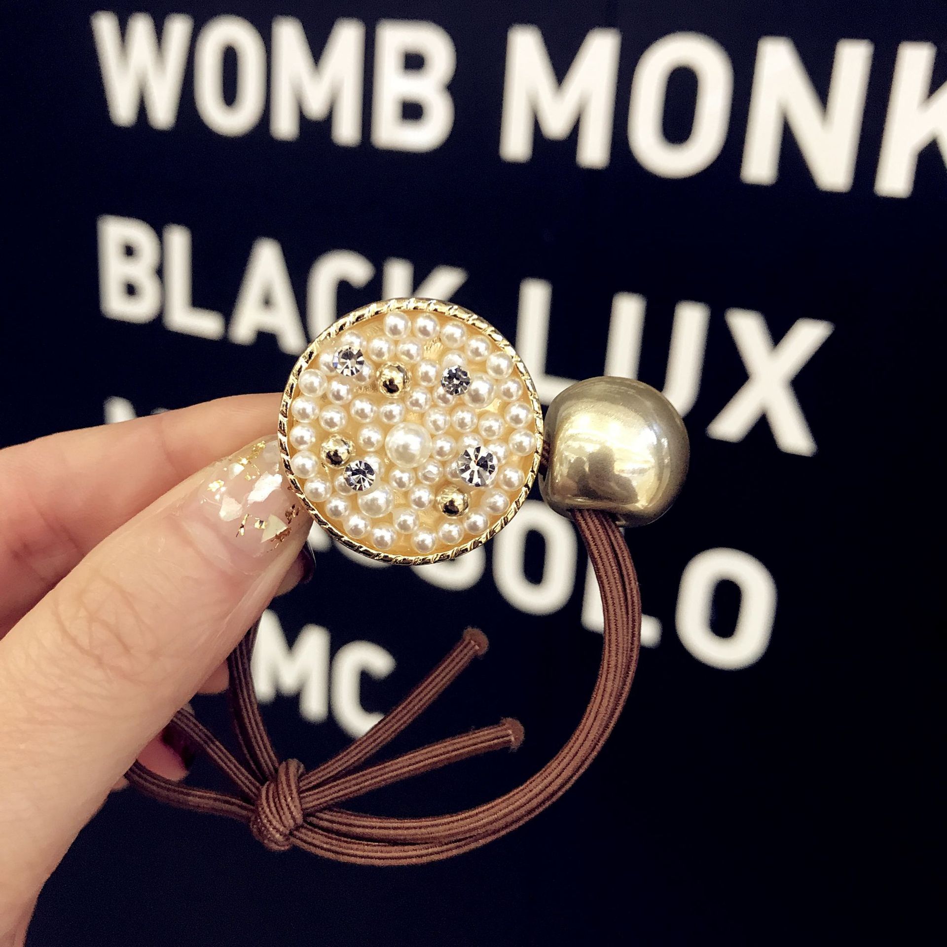 韩国东大门复古发饰满珍珠几何圆形皮筋发绳爱心星星镶钻头绳发饰