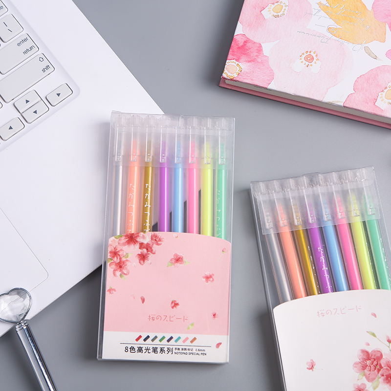 优凡创意8色高光笔diy手帐笔学生绘画涂鸦笔重点标记笔彩色笔套装
