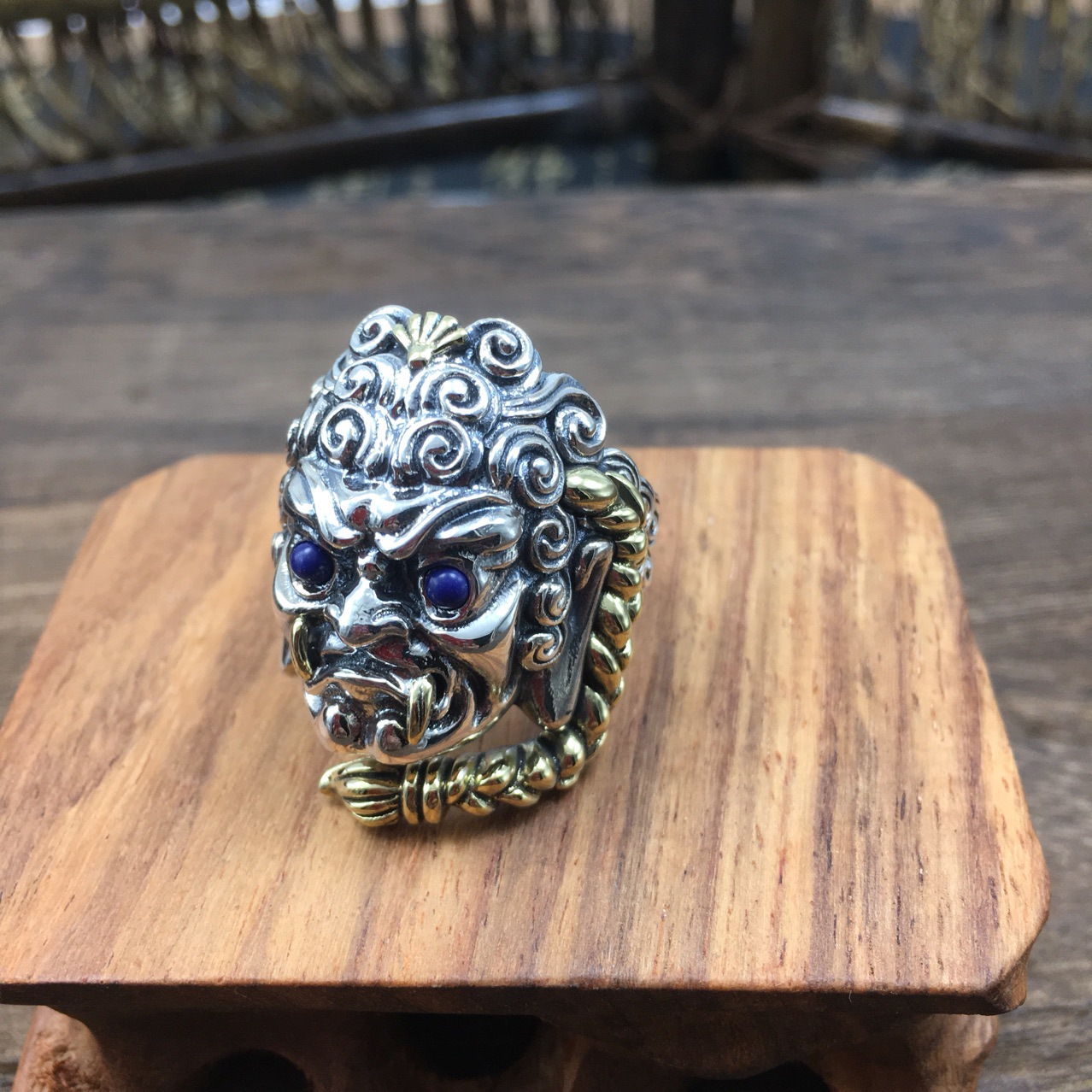 s925纯银饰品 男士霸气不动明王开口戒指 复古泰银个性