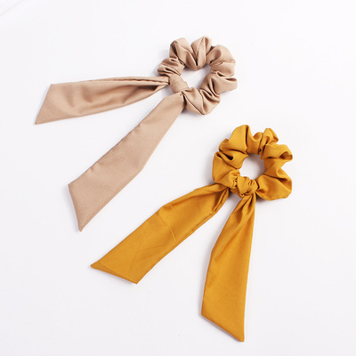 跨境奇阅2020春夏跨境电商款 纯色雪纺飘带大肠发圈发束套组可以