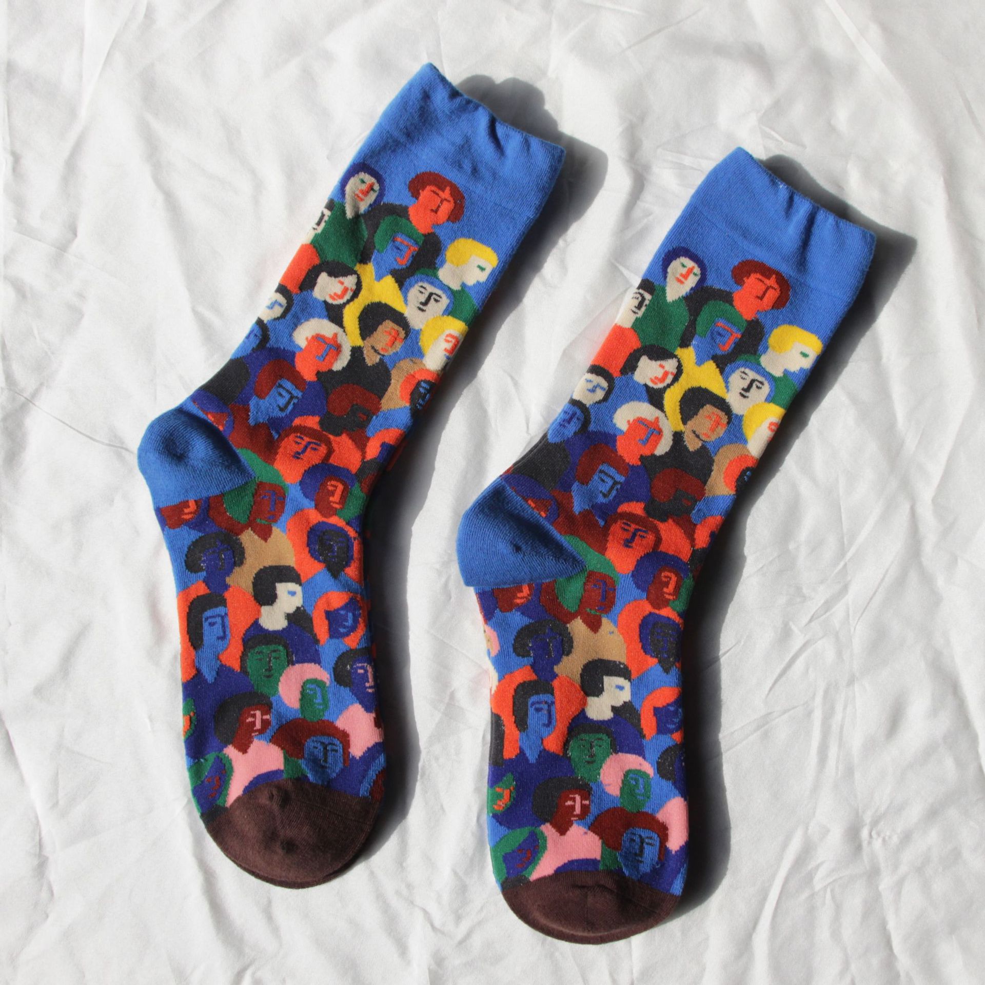 Huaqiao French Portrait Trendy Socks Graffiti Boneless Seam Head Couple Mid-Calf Stocks Men and Women Fashion Cotton Socks Ins