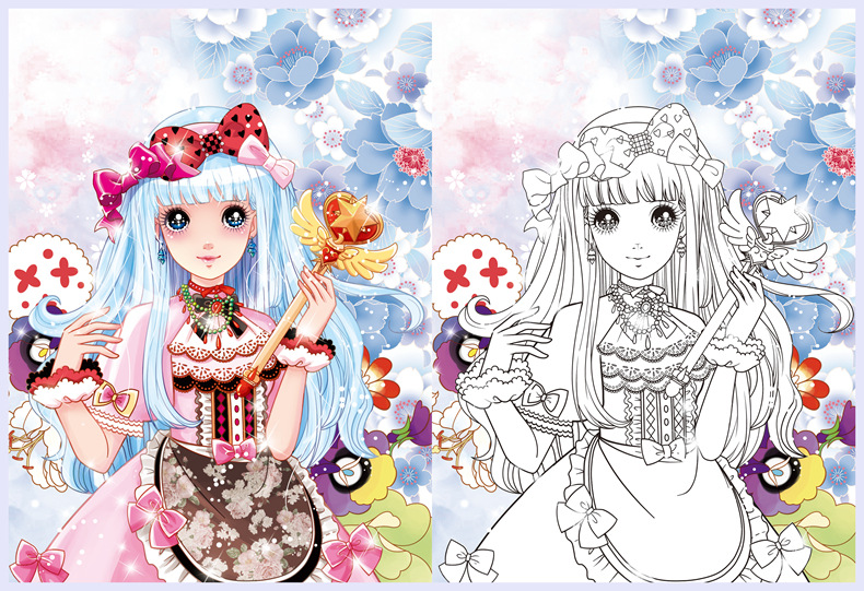 涂色画《公主炫彩涂色画 魔法美少女》小公主画画女孩公主画少女