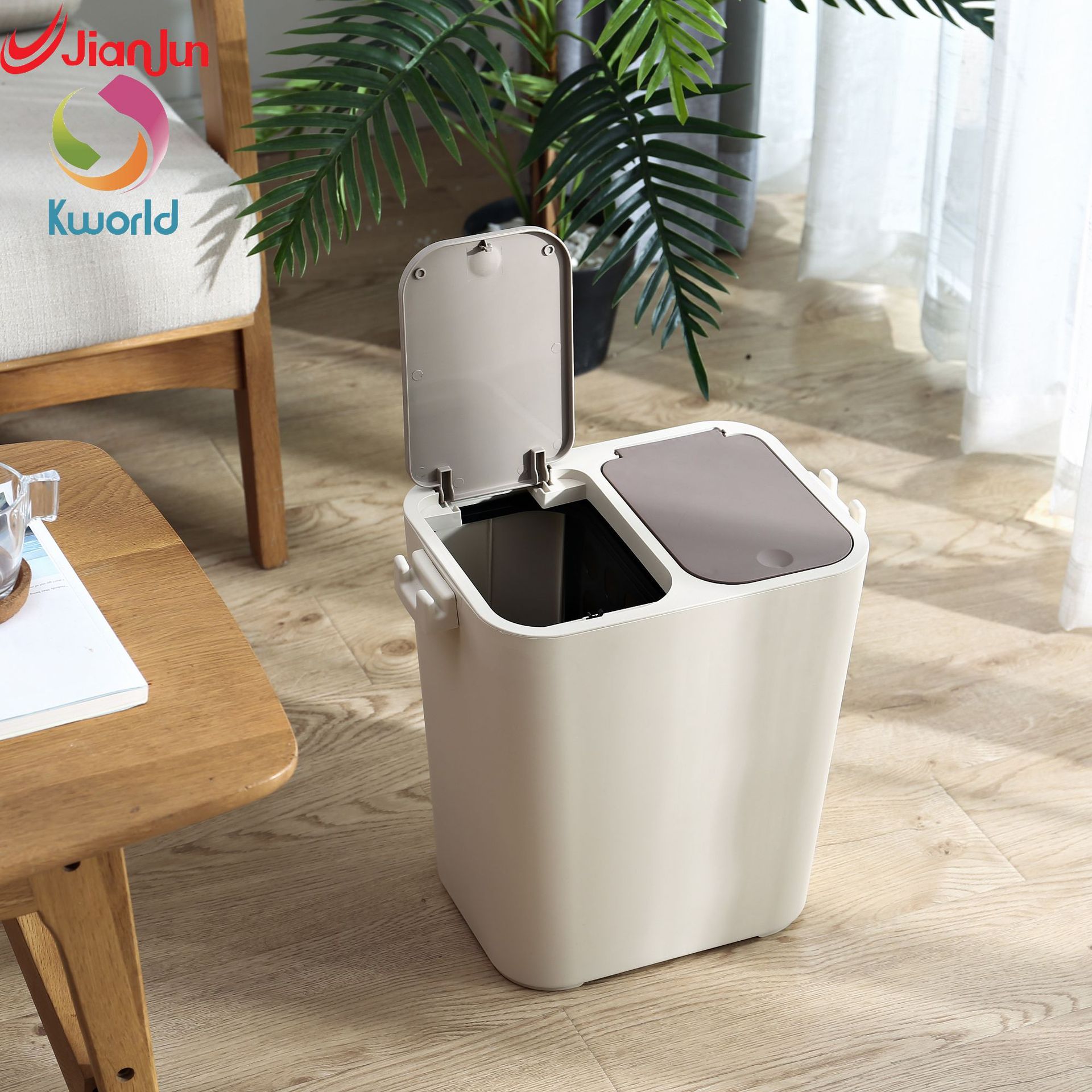 垃圾分类垃圾桶 家用带盖双桶客厅厨房分类按压式 干湿分离拉圾筒