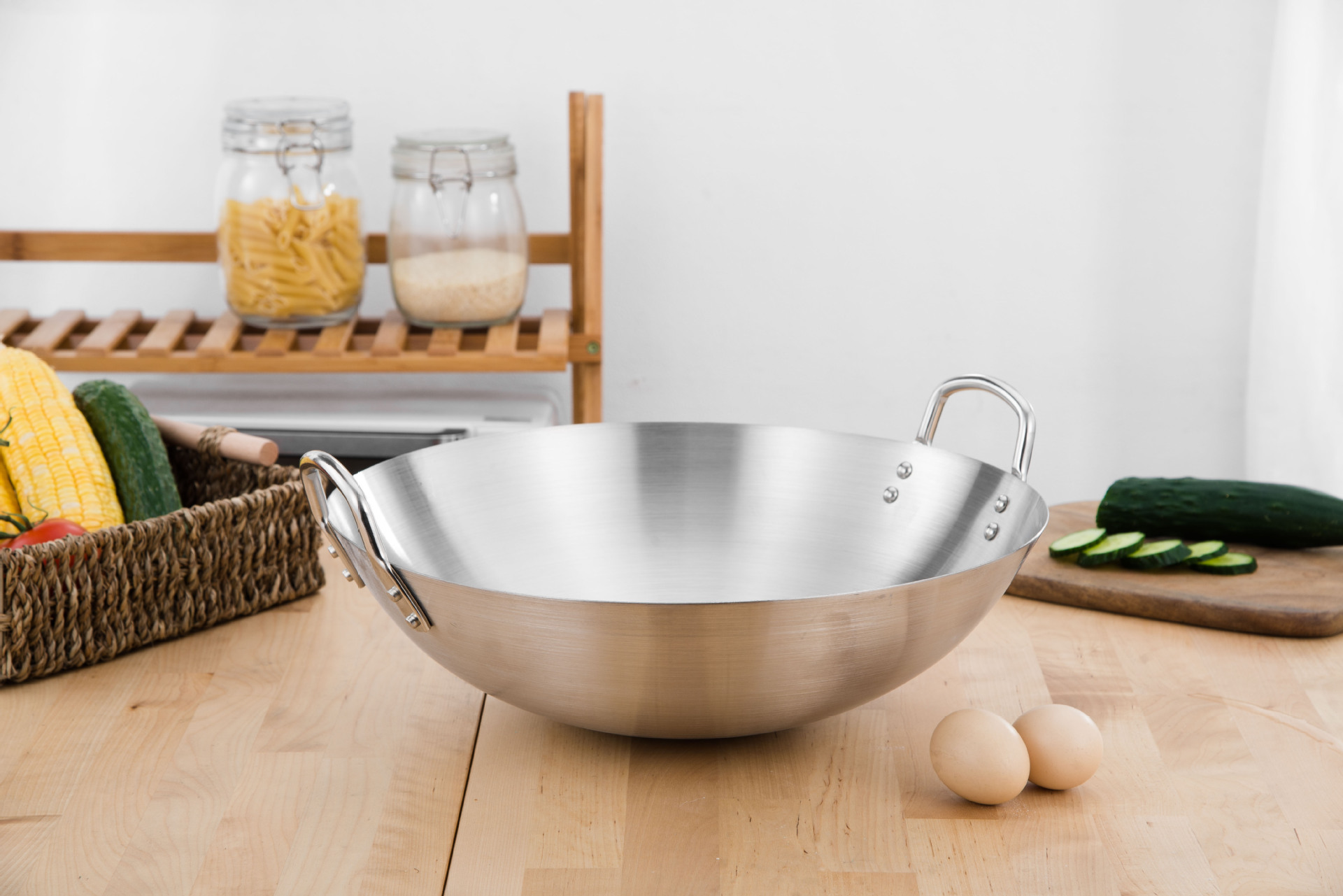 源头厂货加大加厚不锈钢双耳炒鼎炒锅商用炒锅手打炒锅双耳不粘锅