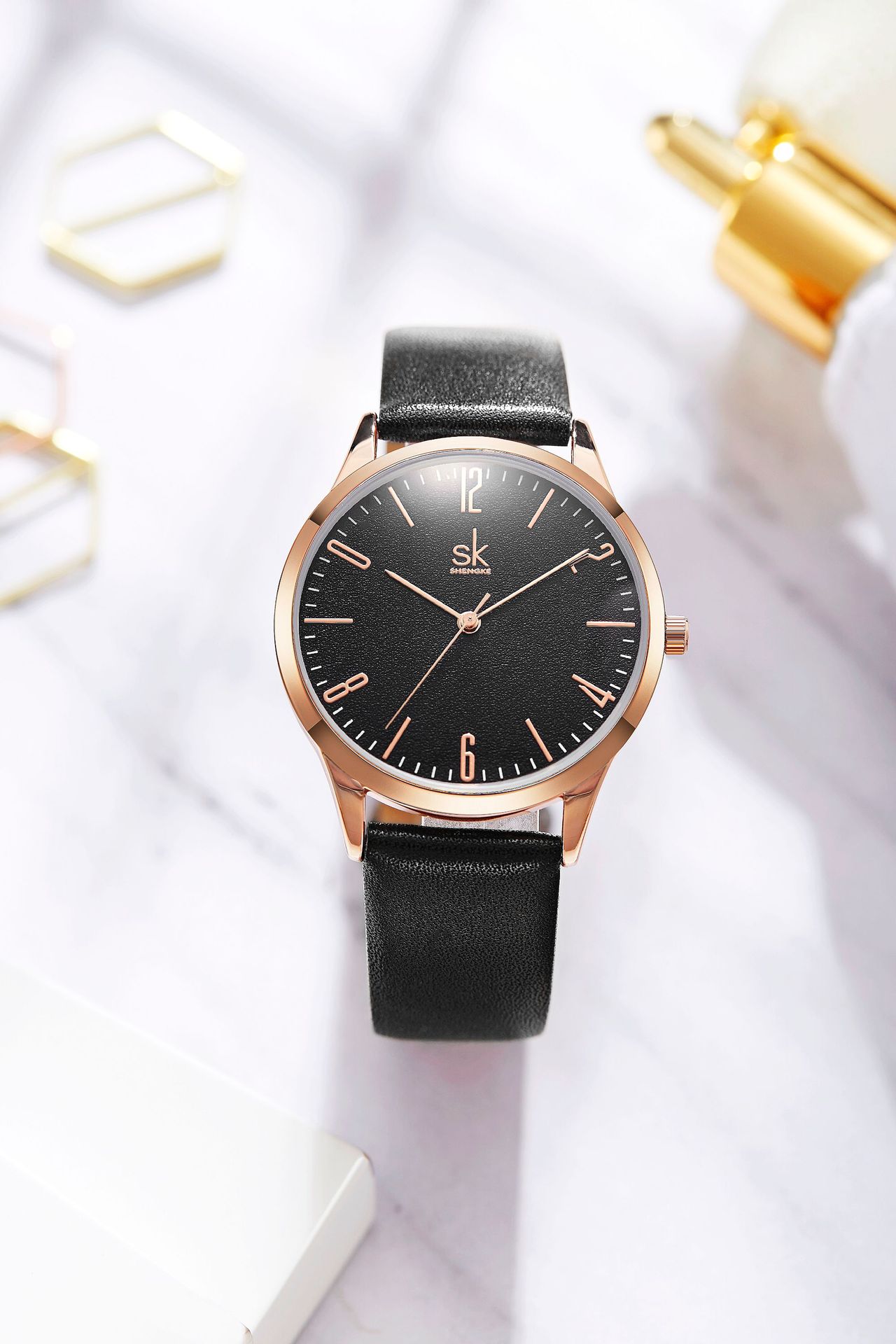 胜刻经典大表盘情侣手表 皮带款石英表 数字男女对表型号9003