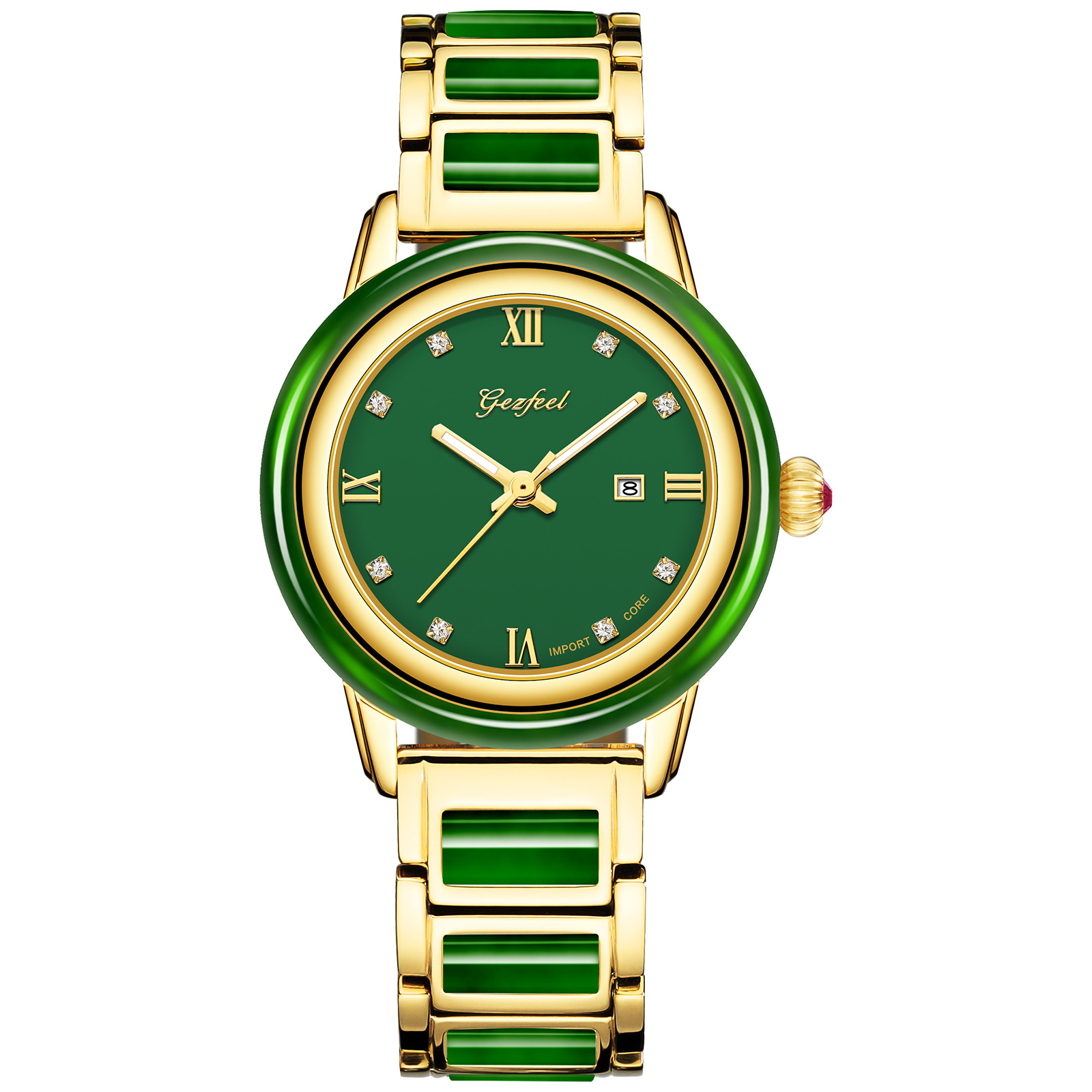 戈菲尔品牌和田碧玉手表情侣日历全自动机械表厂家货源可一件代发