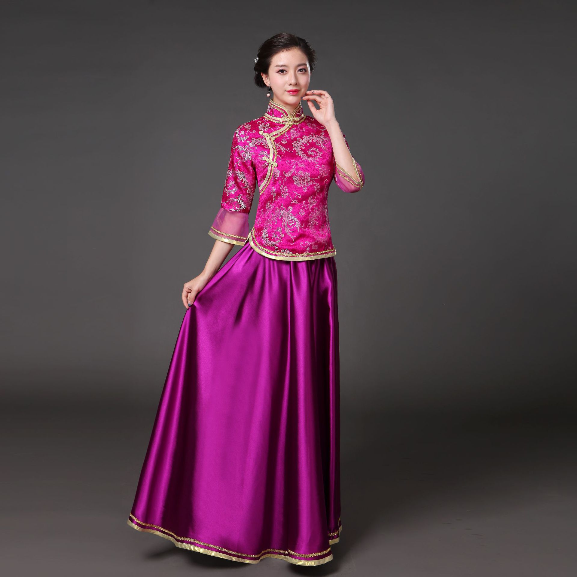 民国风大合唱团演出服装伴娘服装成人中老年古筝表演礼服高中学生