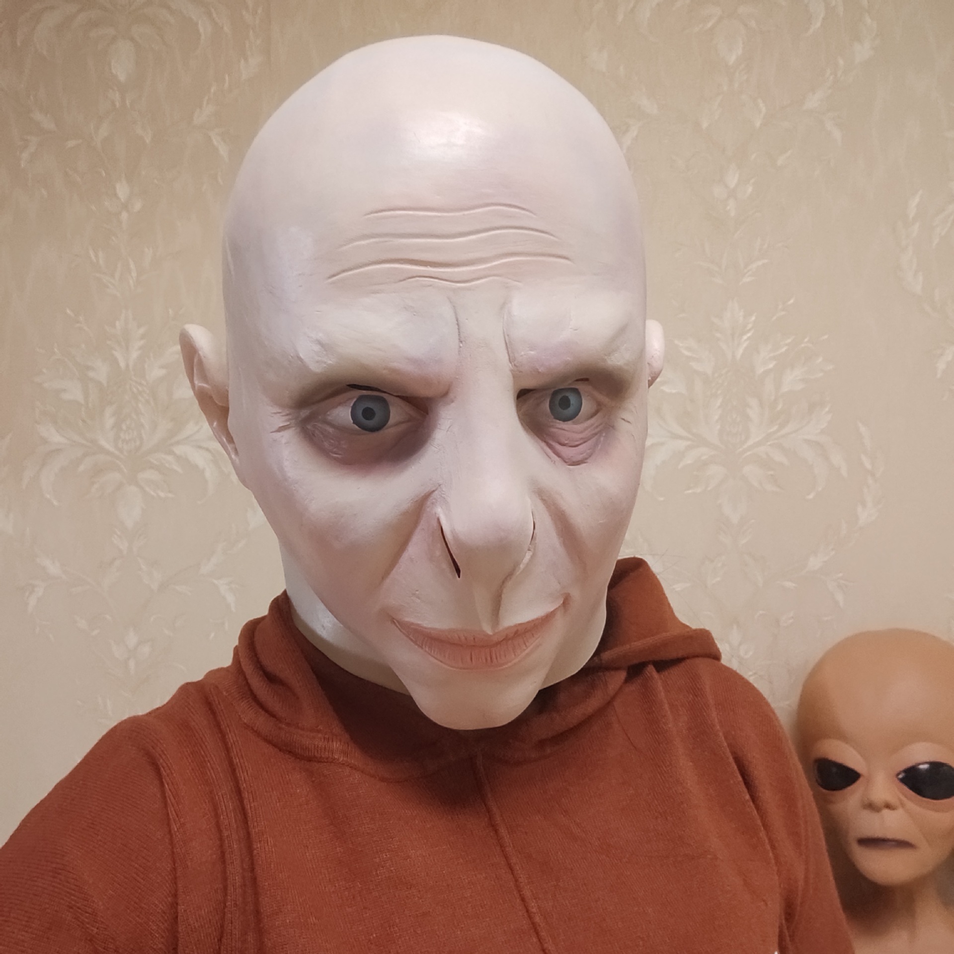 跨境万圣节哈利波特大boss伏地魔头套优质乳胶恐怖惊束吓人面具