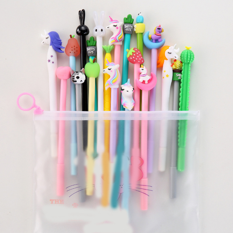 Cartoon Gel Pen Set 20 Pieces for Free Pencil Case Student Water Pen Sets Creative Cute Student Signature Pen