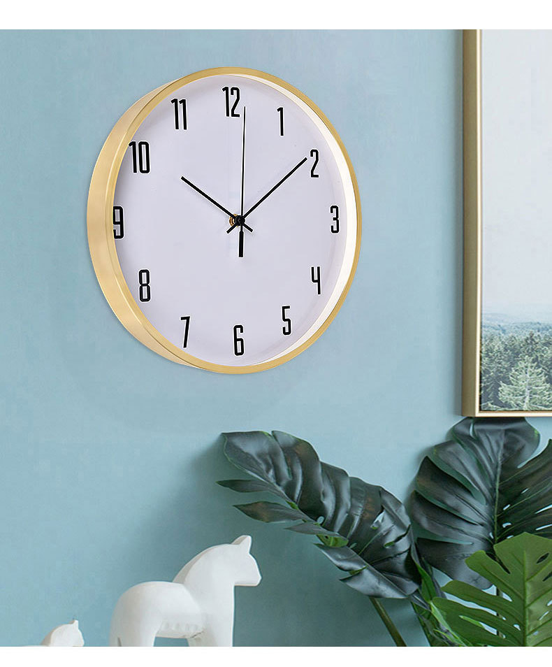 北欧石英钟表挂钟客厅现代简约静音钟表时尚创意纯铜窄边12寸时钟