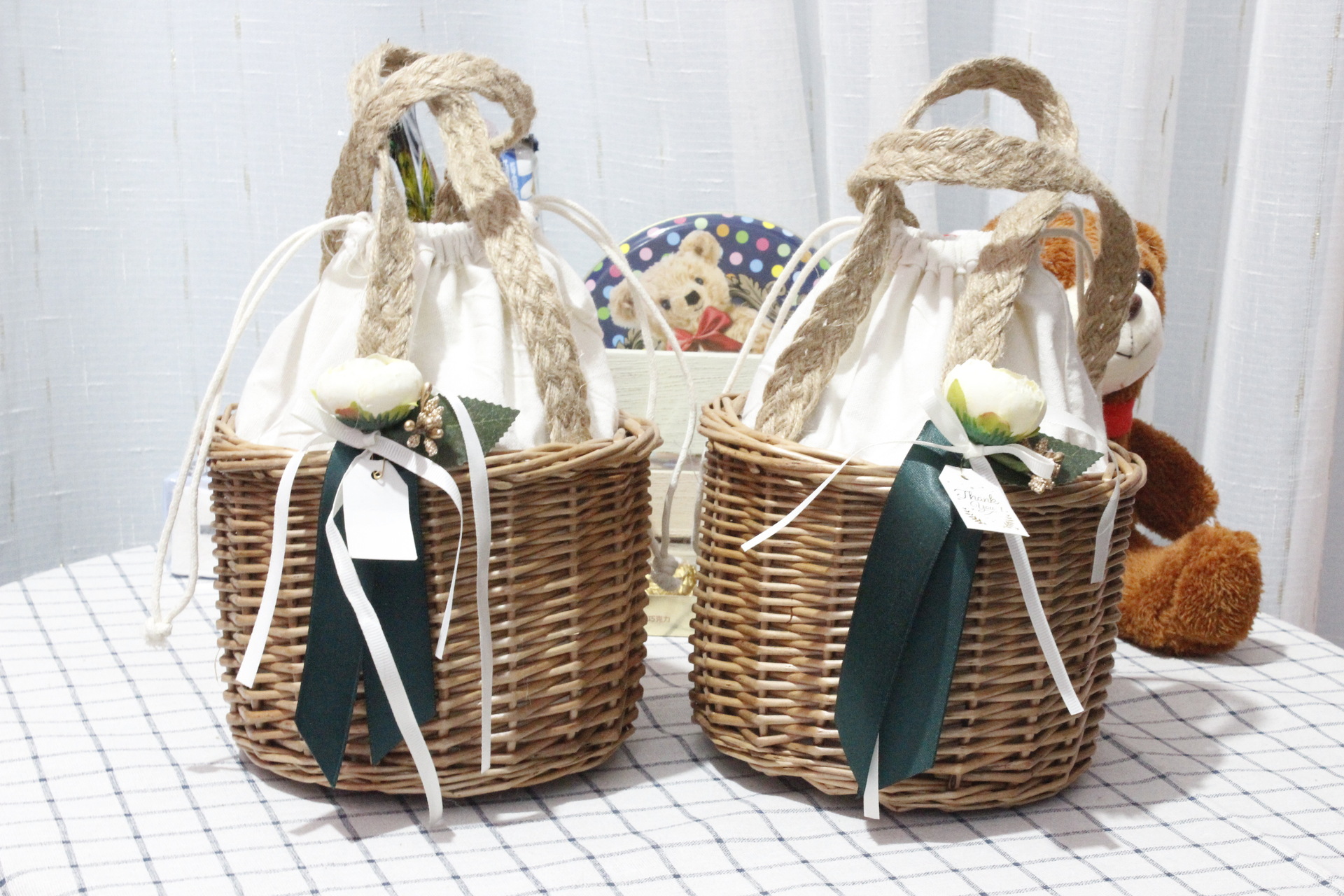 临沂柳编礼品篮喜糖盒麻绳复古篮手提结婚伴手礼回礼礼盒伴手礼蓝