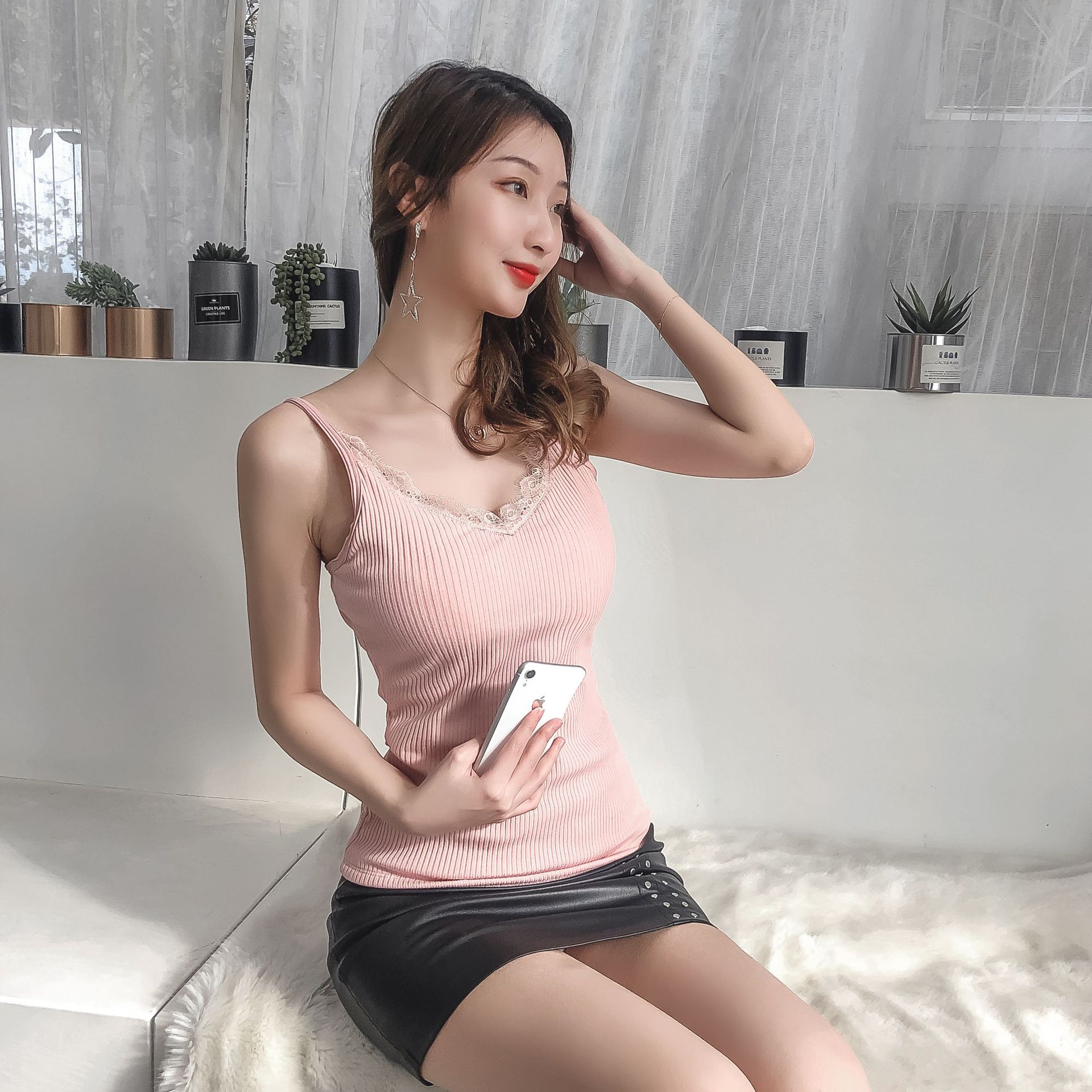 微供新款韩版蕾丝边吊带小背心女夏修身显瘦内搭外穿螺纹棉打底衫