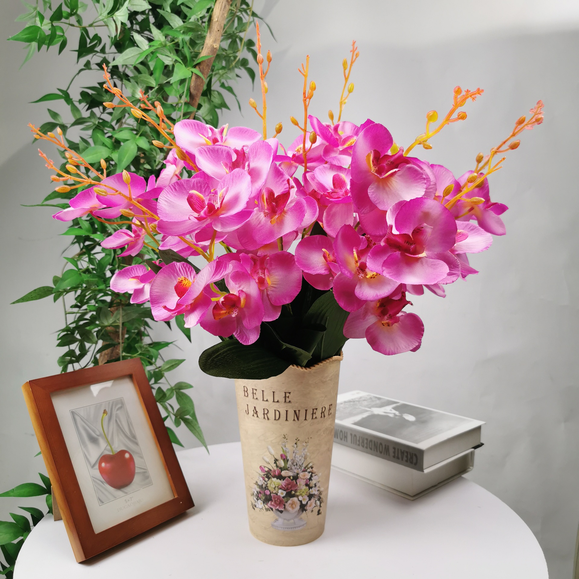 蝴蝶兰假花5叉蝴蝶兰 餐桌摆放婚庆把花路引花艺术塑料插花仿真花