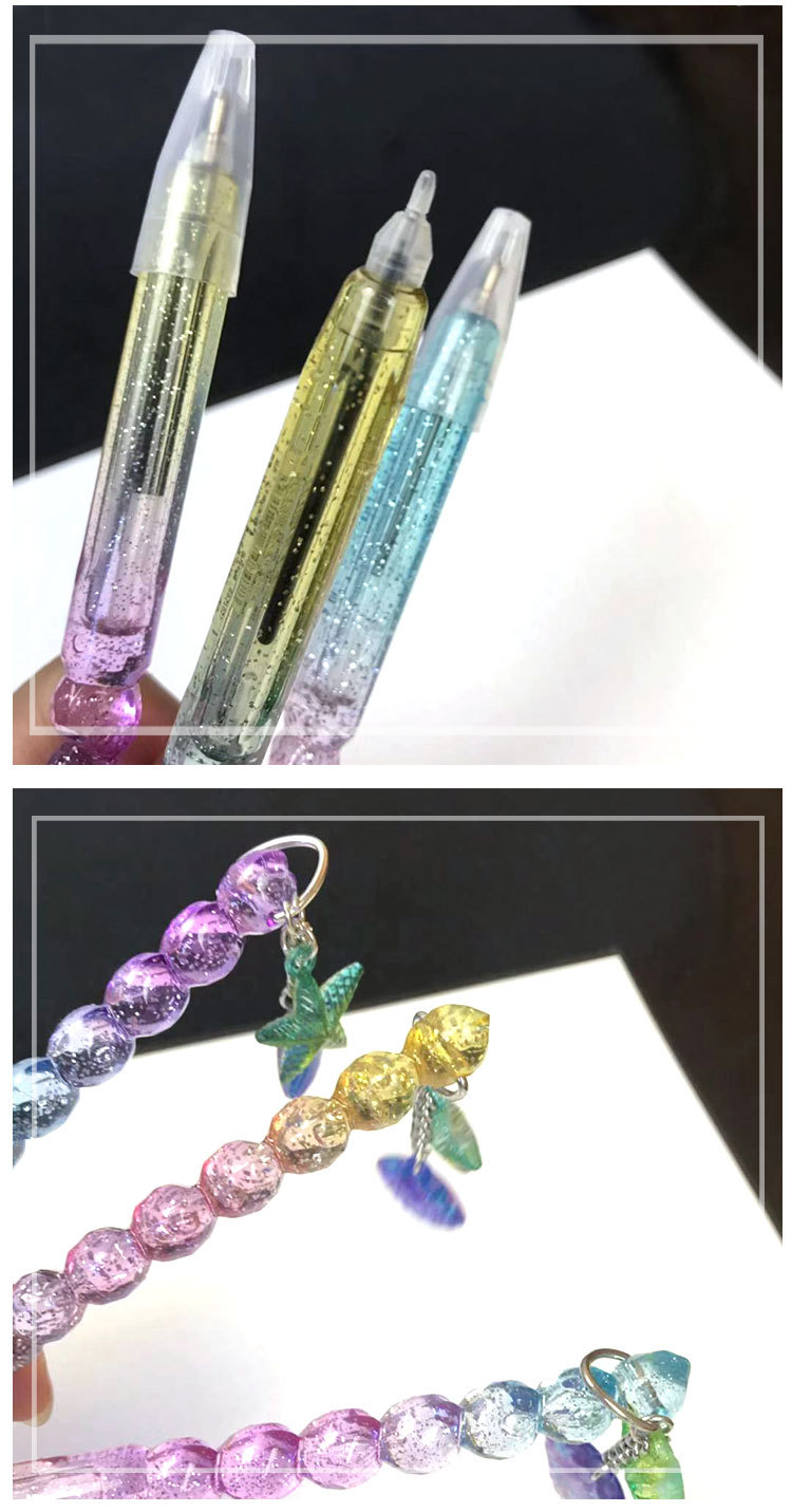 2019新款创意海星贝壳吊坠中性笔 爱心炫彩水晶圆珠笔支持4色混批