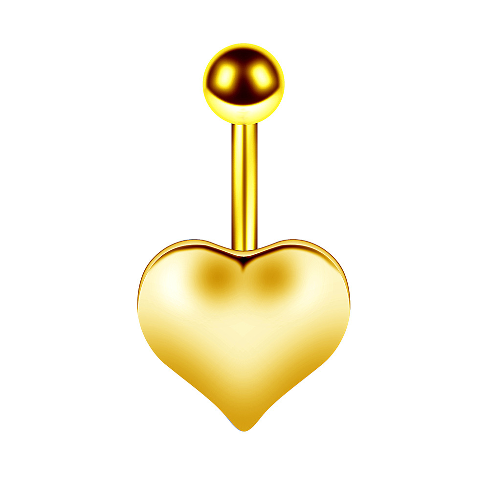 泽森饰品亚马逊新款金色光面爱心形肚脐环桃心肚脐钉人体穿刺饰品