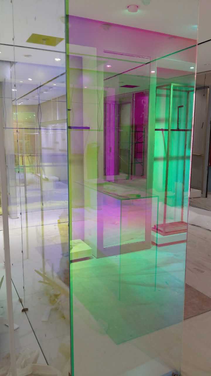55炫彩钢化夹胶玻璃变绘魔术玻璃橱窗幕墙幻彩玻璃
