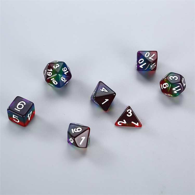 游戏骰子 7件套透明5层彩虹/7件套珠光7层彩虹骰子 批发游戏骰子